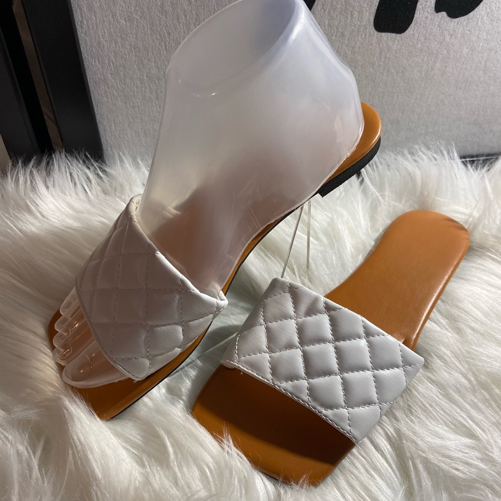 White Woven Square Toe Sandal